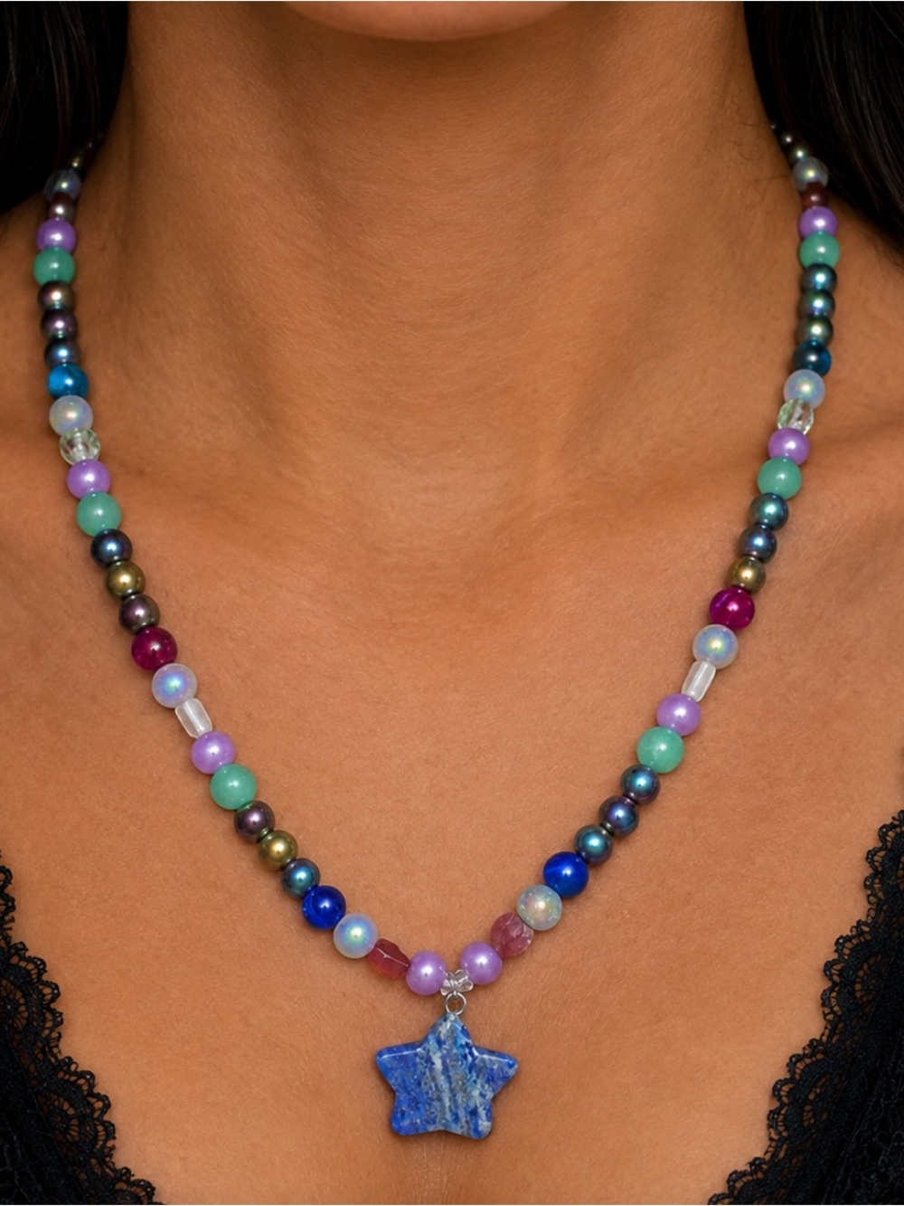 Iridescent Swirl Necklace (Rainbow Hematite, Rainbow Obsidian,Tigers Eye,Lapis)